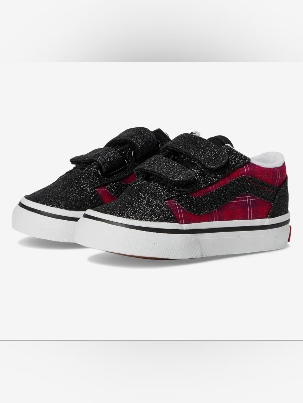 Vans Kids Black Glitter & Red Plaid Skate Shoes - Size 5 Toddler